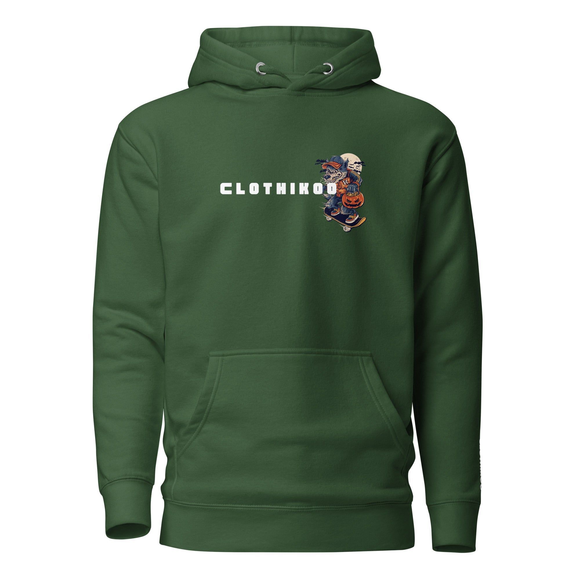 Clothikoo Premium Hoodie (Bottle Green Colour, Wolf Print)