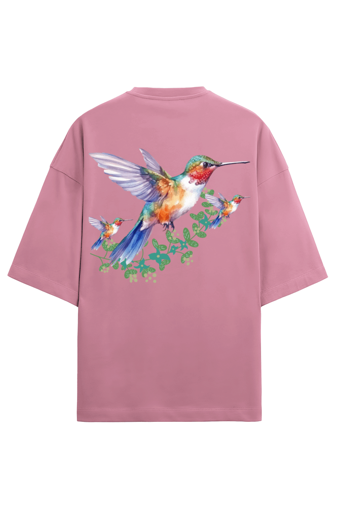 Clothikoo Oversize Flamingo Bird Printed T-Shirt (240 GSM, Pink Colour)