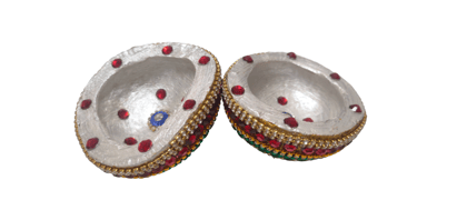  Silver Plated Coconut Shape Diya | Set of 2 | For Diwali Decoration | Home Decor | Wedding Decor