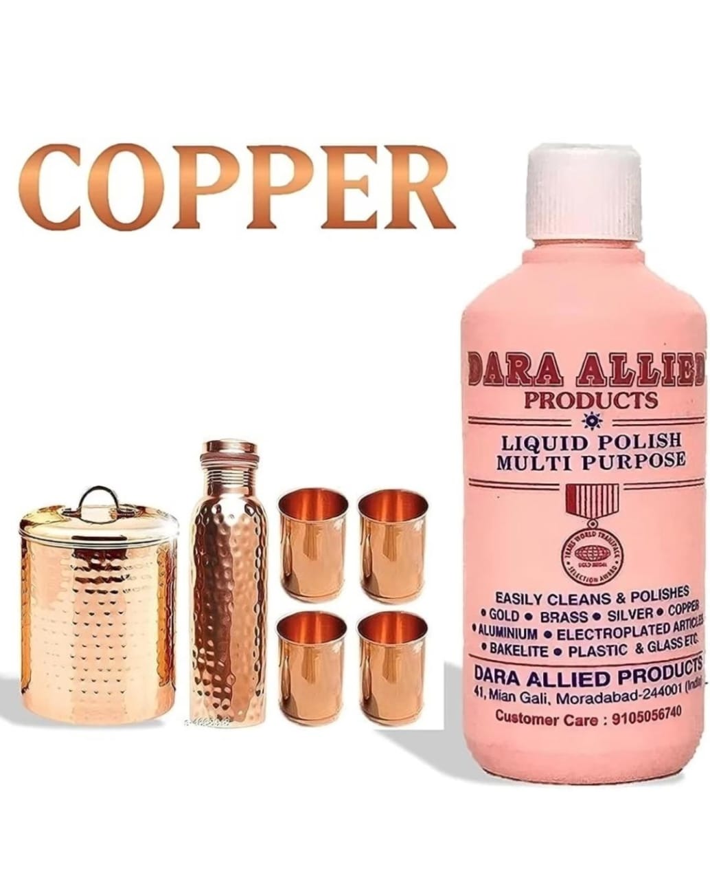  Dara Allied Products Copper Liquid Polish for Cleaning and Polishing Copper, Brass, Silver, Gold, Aluminium, Bakelite, Plastic, and Glass - 240ml