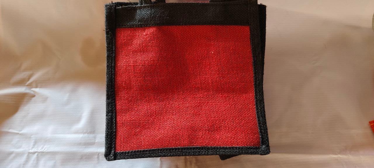 Red and Black Jute Tote Bag