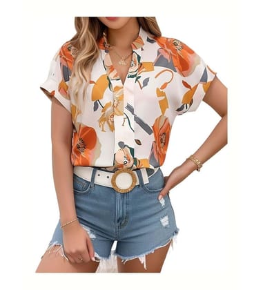 Women's Casual Rayon Short Sleeve Printed Mandarin Collar Top (Multicolor) PID57102