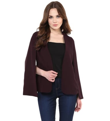 Women's Polyester Solid Cape Sleeve Blazer (Wine) PID55716