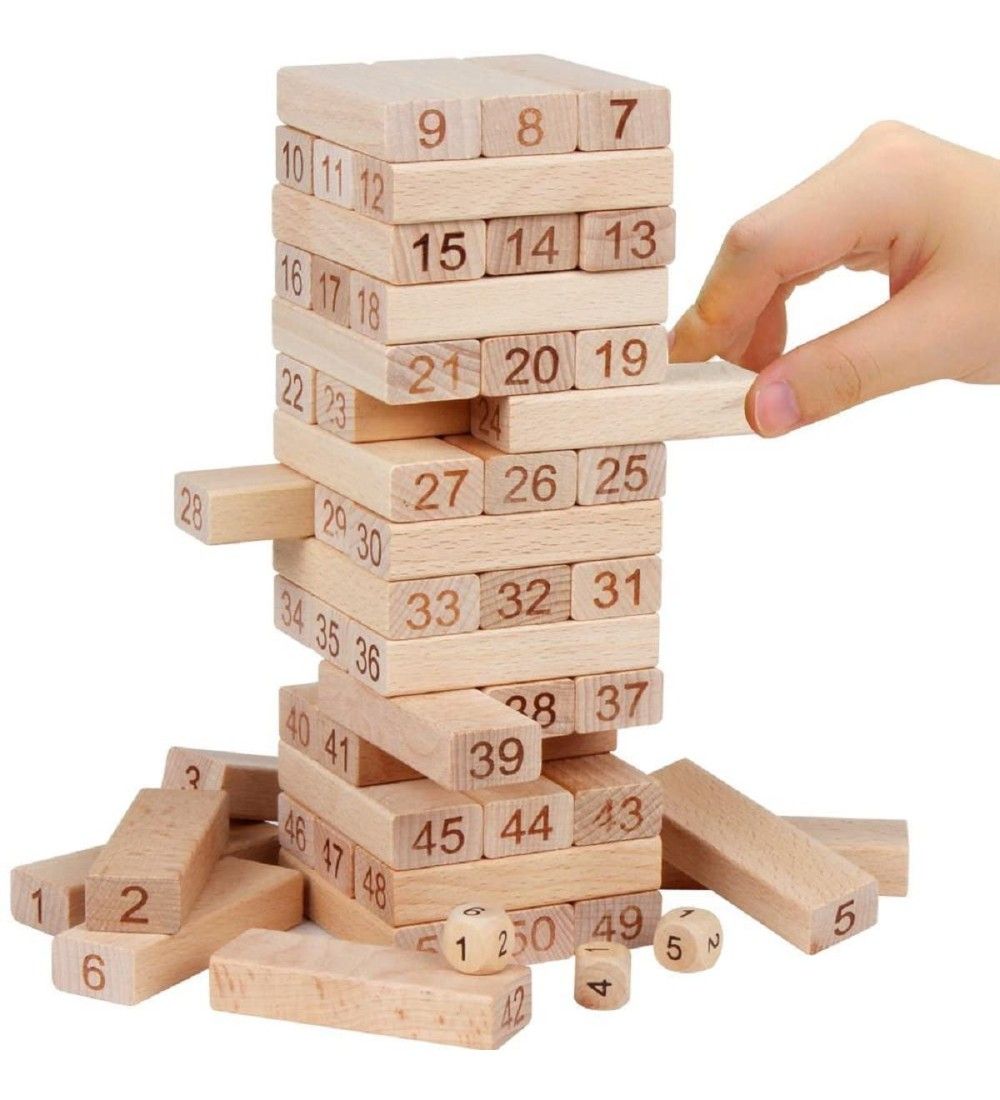 Plastic 48 Pcs 3 Dice Challenging Wooden Blocks Board Games (Wood Color) PID50372