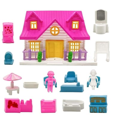 Plastic Dollhouse For Girls With Furniture (Multicolor) PID50361