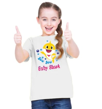 Girls Cotton Baby Shark Half Sleeve TShirt (White) PID41507