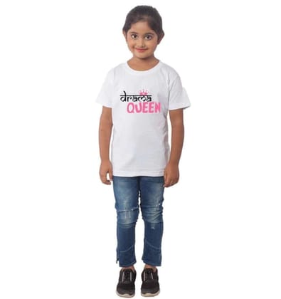 Girls Cotton Drama Queen Half Sleeve TShirt (White) PID41467