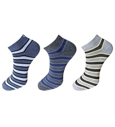 3_Pair Set Unisex Casual Cotton Striped Ankle Length Socks (Multicolor) PID54101