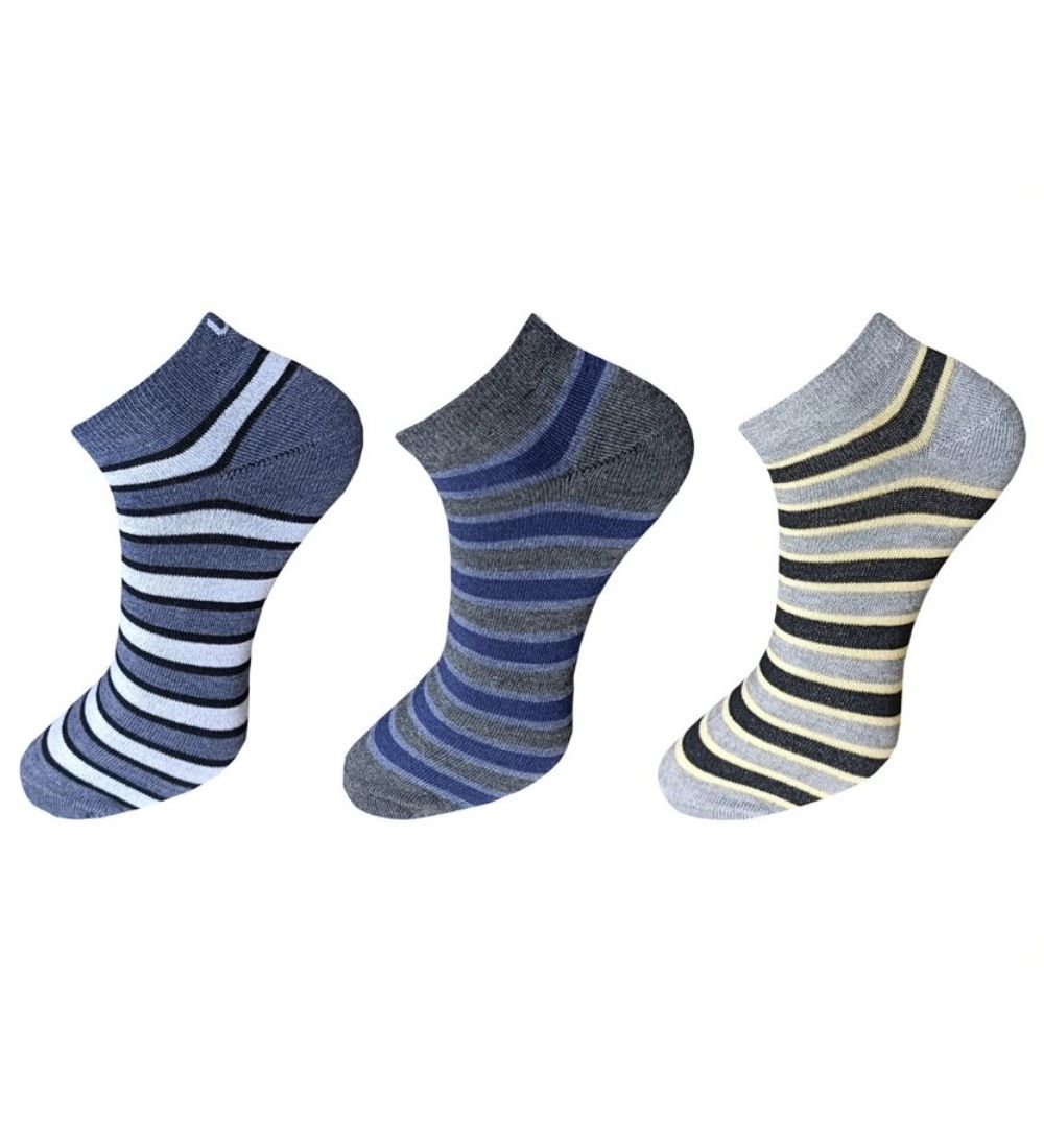 3_Pair Set Unisex Casual Cotton Striped Ankle Length Socks (Multicolor) PID54101