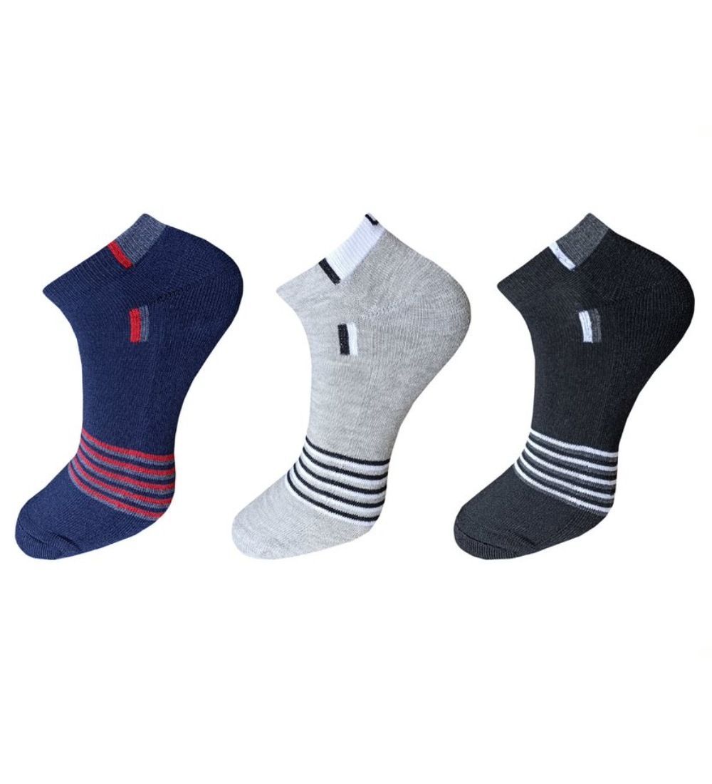 3_Pair Set Unisex Casual Cotton Striped Ankle Length Socks (Multicolor) PID54091