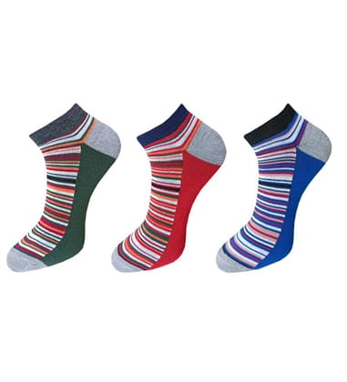 3_Pair Set Unisex Casual Cotton Striped Ankle Length Socks (Multicolor) PID54087