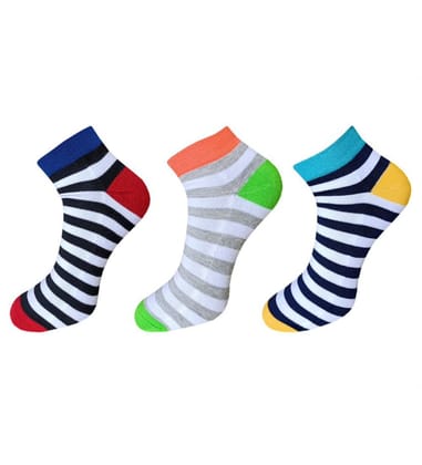 3_Pair Set Unisex Casual Cotton Striped Ankle Length Socks (Multicolor) PID54084