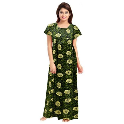 Women's Cotton Printed Maxi Nighty (Green)