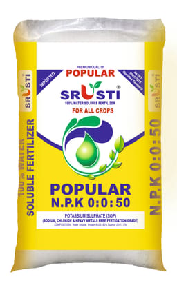 Popular NPK 0:0:50 Potassium Sulphate (SOP) - 100% Water Soluble Fertilizer for All Crops (Pack of 1 kg)