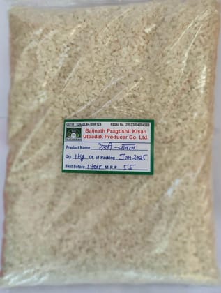  "Desi Chawal - 1kg, Best Before Jan 2026, MRP 55, by Baijnath Pragtishil Kisan Utpadak Producer Co. Ltd."