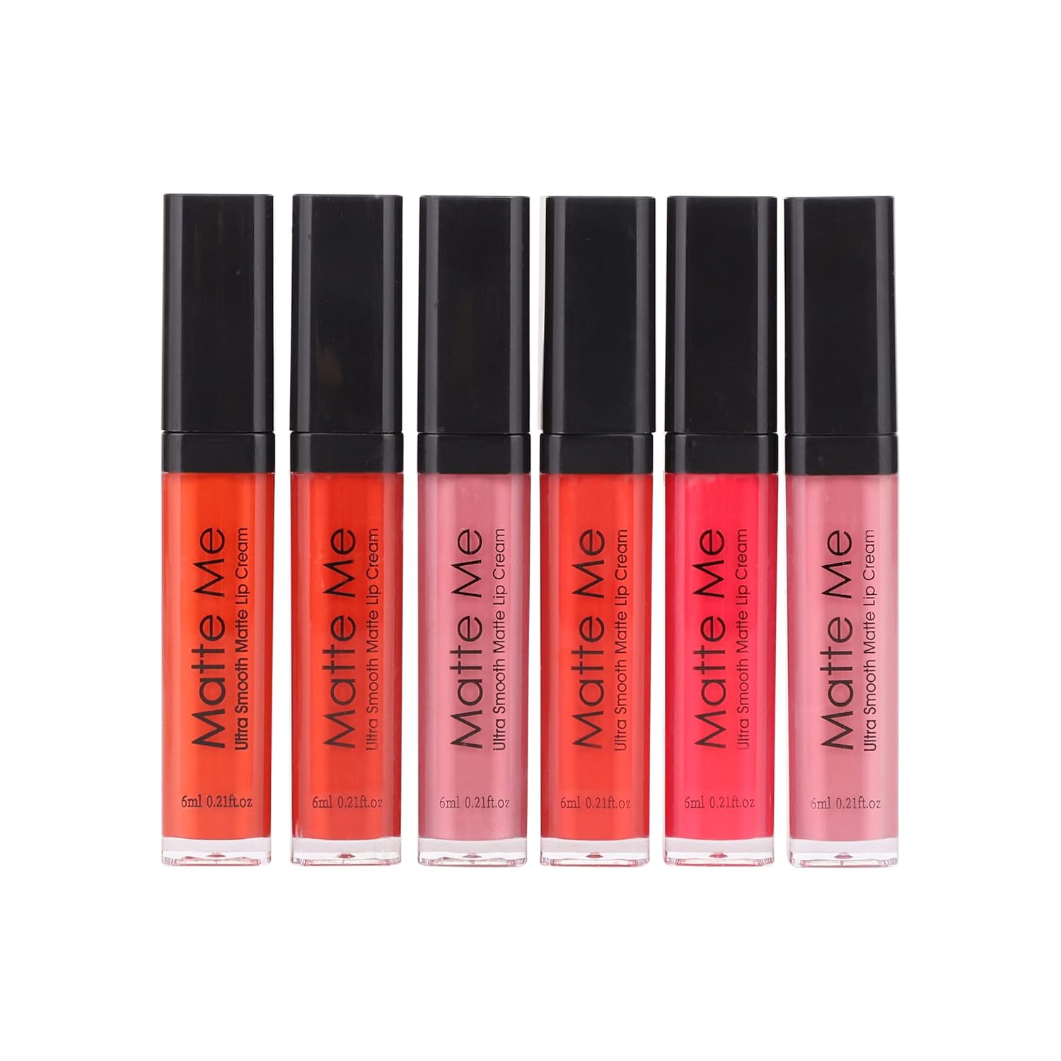 Matte Me Ultra Smooth Matte Lip Cream - Long-Lasting, Vibrant Colors for All-Day Wear Set of 6, Shades of Orange and Pink, 6ml each