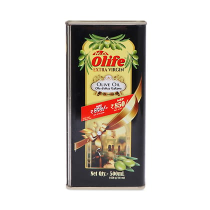 M A Olife Extra Virgin Olive Oil for Cooking and Massage Oil – Pure Olive Oil, 500ml Tin – For Skin, Hair, and Multipurpose Benefits