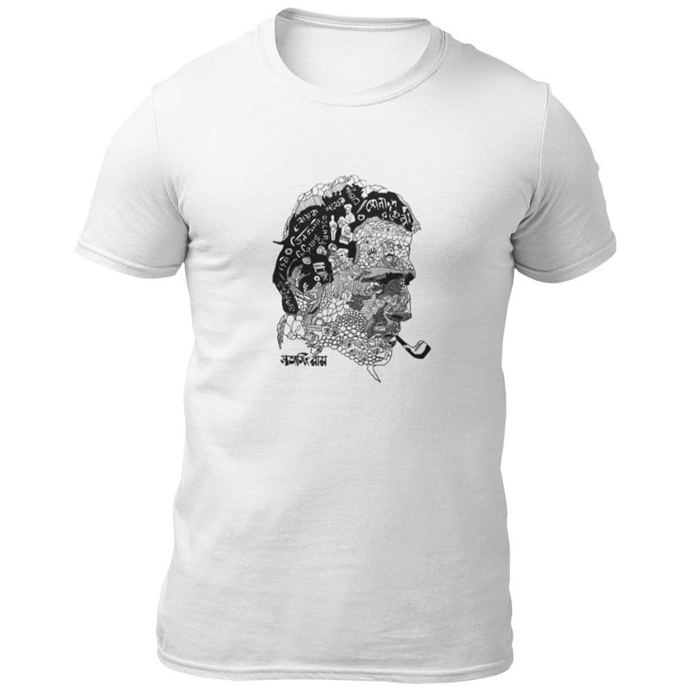 EqualLife Pure Cotton Bio-Washed Chest Printed T-Shirt - Bengali Collection - Satyajit Ray Portrait - by ZingerTees-Women-EL9120527-F