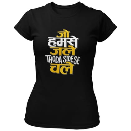 EqualLife Pure Cotton Bio-Washed Chest Printed T-Shirt - Funny Tees - Jo Hum Se Jale Design 10 - by ZingerTees-Women-EL9120628-F