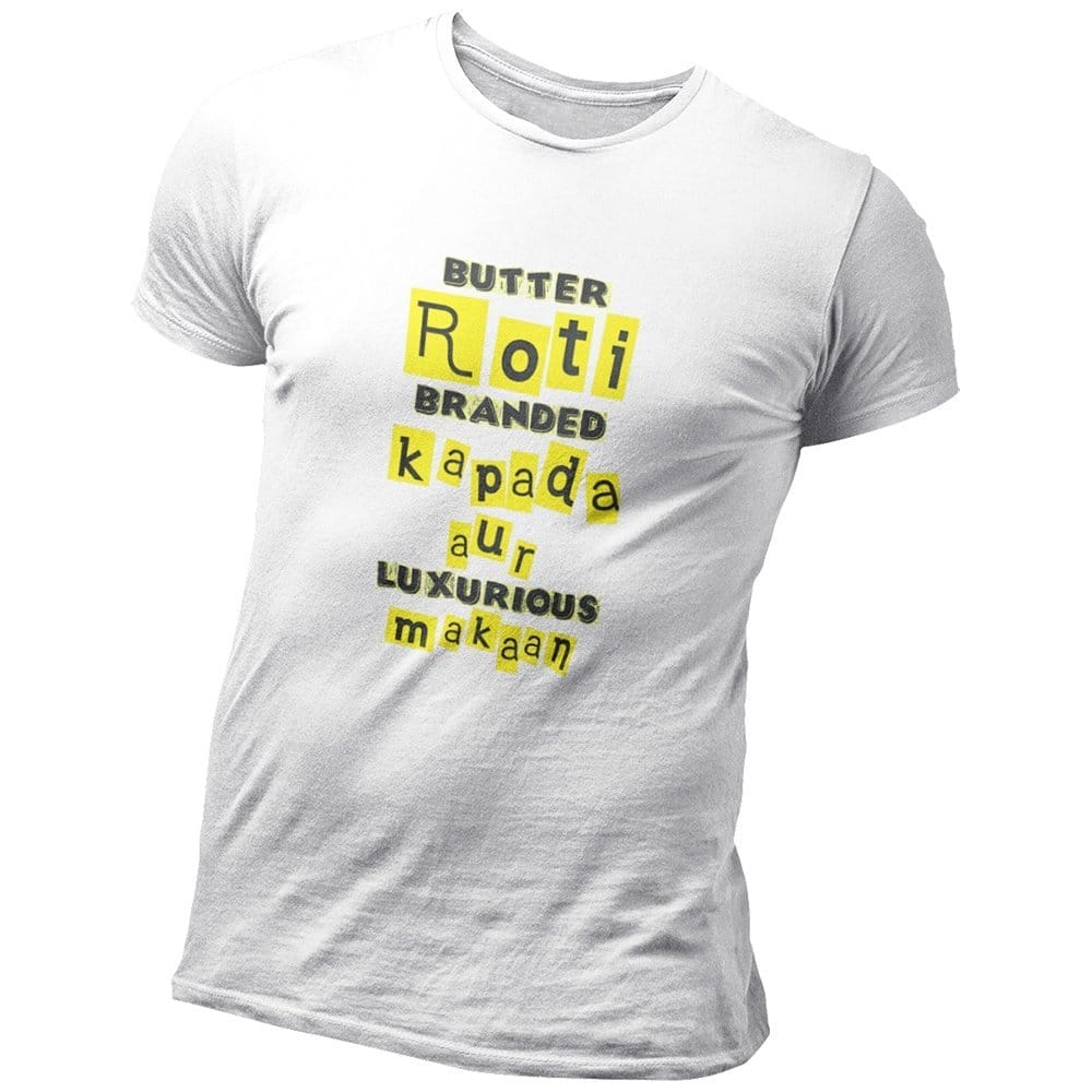 EqualLife Pure Cotton Bio-Washed Chest Printed T-Shirt - Funny Tees - Butter Roti Branded Kapda Design 16 - by ZingerTees-Men-EL9120634-M