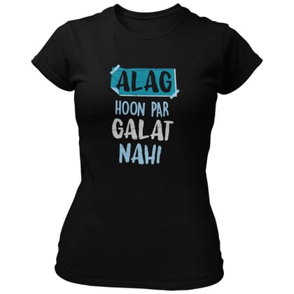 EqualLife Pure Cotton Bio-Washed Chest Printed T-Shirt - Funny Tees - Alag Hoon Paar Galat Nahi Design 20 - by ZingerTees-Women-EL9120638-F