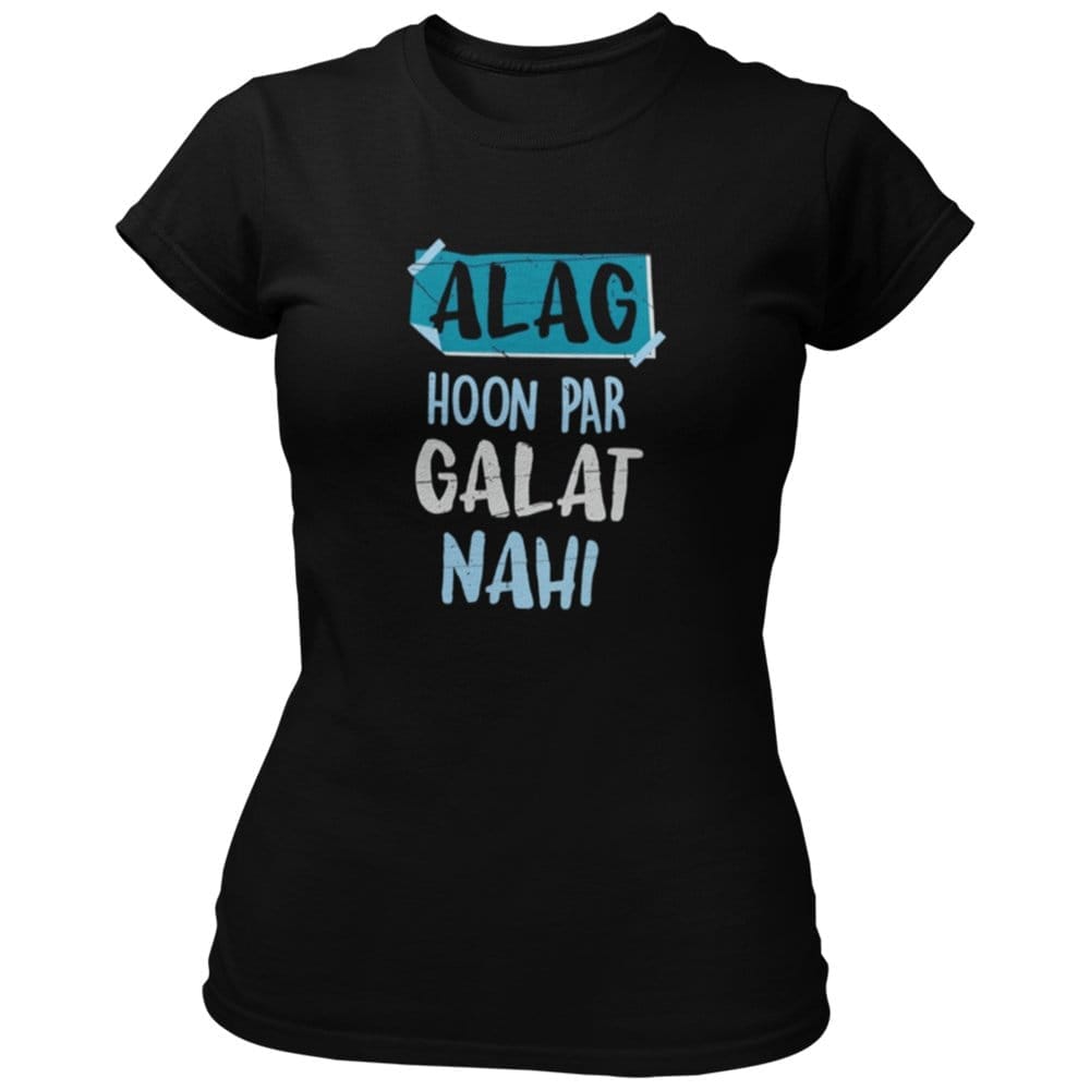 EqualLife Pure Cotton Bio-Washed Chest Printed T-Shirt - Funny Tees - Alag Hoon Paar Galat Nahi Design 20 - by ZingerTees-Women-EL9120638-F