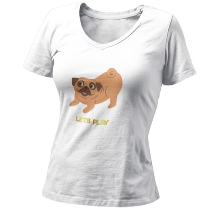 EqualLife Pure Cotton Bio-Washed T-Shirt Chest Printed-Funny Dog Life Series - 2 - Lets Play Design-by ZingerTees-Women-EL9120132-F