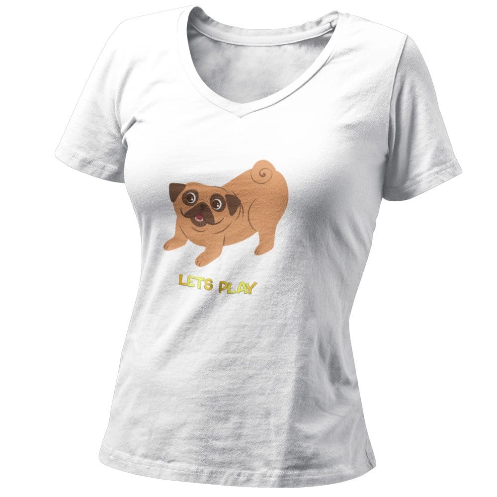 EqualLife Pure Cotton Bio-Washed T-Shirt Chest Printed-Funny Dog Life Series - 2 - Lets Play Design-by ZingerTees-Women-EL9120132-F