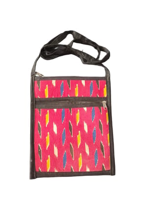 Handwoven ikat sling bag with adjustable strap and zippered closure