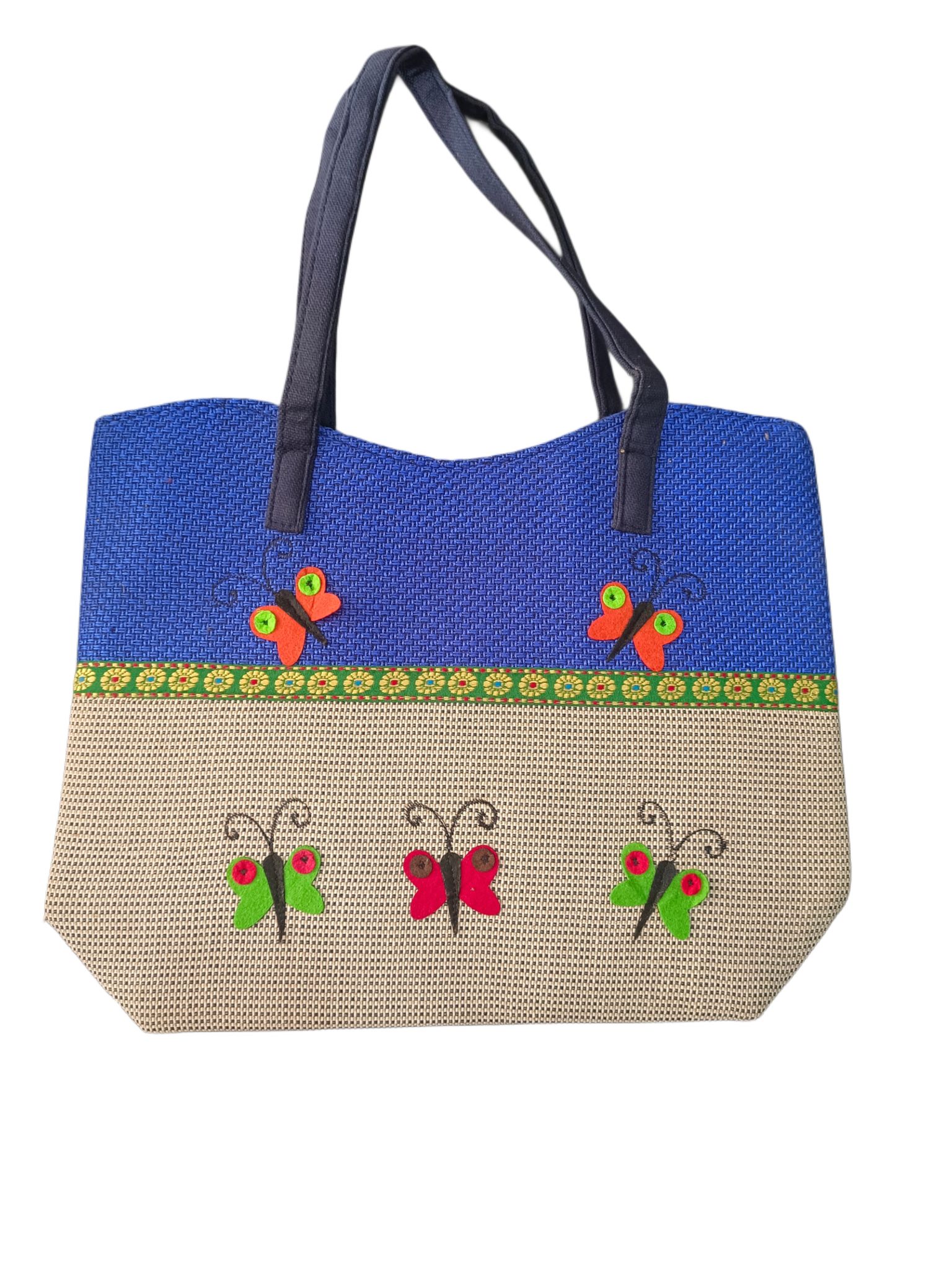 Handmade Jute Tote Bag with Embroidered Butterflies