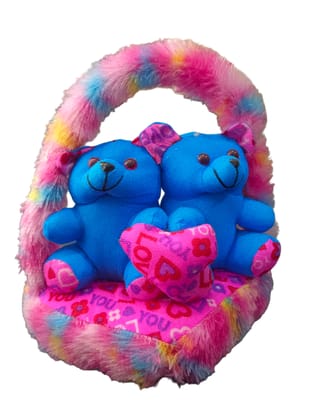 Blue Cute and cuddly twin teddy bears