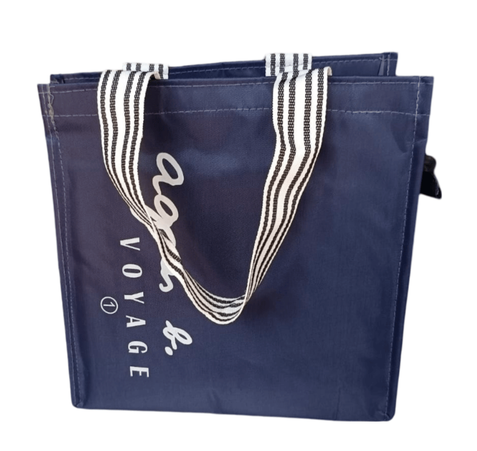 Navy Blue Striped Canvas Tote Bag