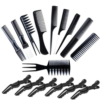 Professional Hairdressing Combs Set, 10 Pcs Hair Cutting Styling Comb Set with 6Pcs Hair Clips for Women Men Salon Hairdressing Tools