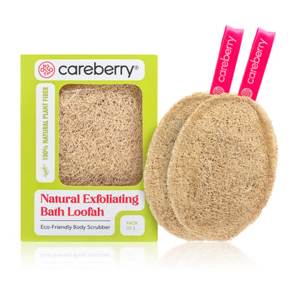 Careberry Eco Friendly Organic Loofah Gentle Exfoliator Sun Dried Luffa, Ideal Daily Body Wash Scrub  Pack of 2