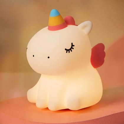 The Party store Cute Unicorn LED Lamp for Kids room, Silicone Baby Nightlight, Rechargeable Portable Lamp for Bedroom, Gift for Boys and Girls (White)