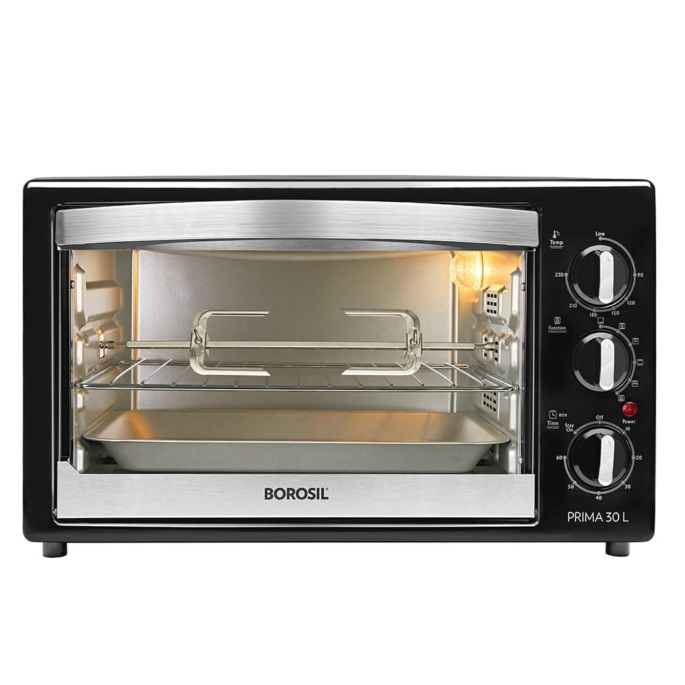 Borosil Electric Oven Toaster Grill with Rotisserie Function, 30 Liters, 230V, 1500W, Black