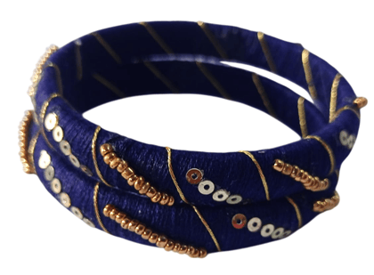 Purple Silk Thread Bangle Set with Golden Beads and Sequins