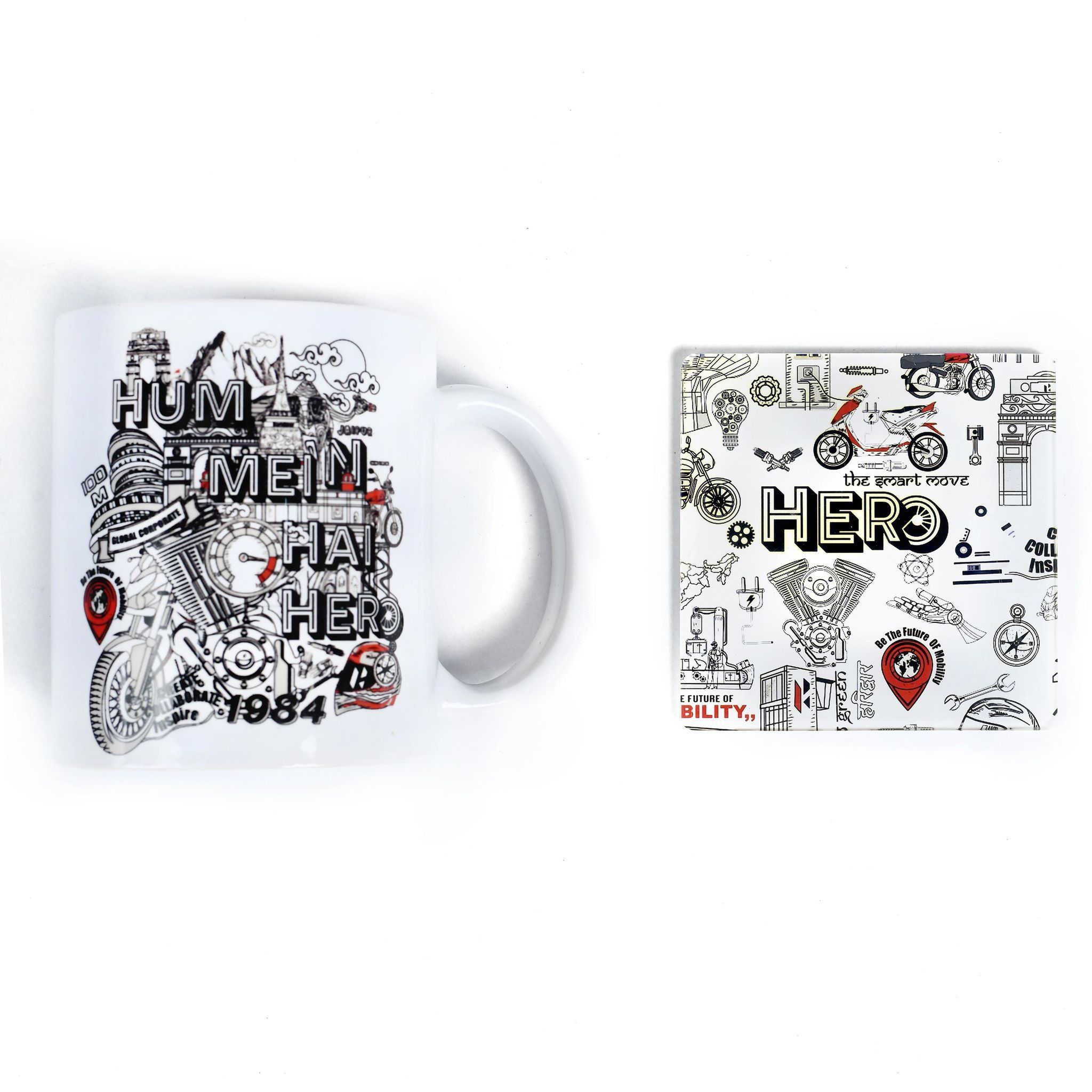 White Ceramic Coffee Mug & Coaster Set 350 ml