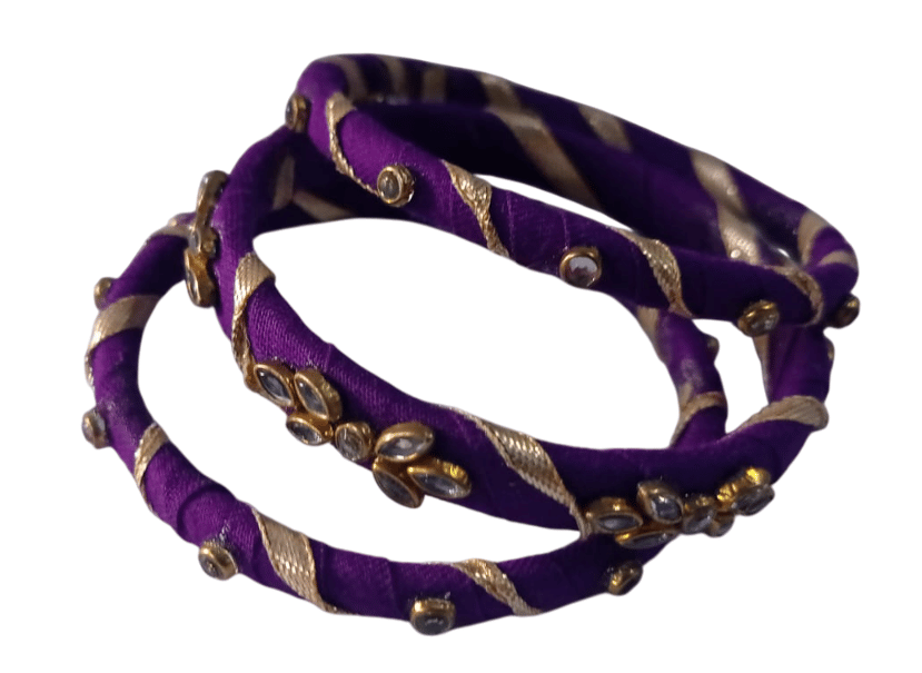 Purple Silk Thread Bangle Set with Kundan Stones Online at Best Price in India