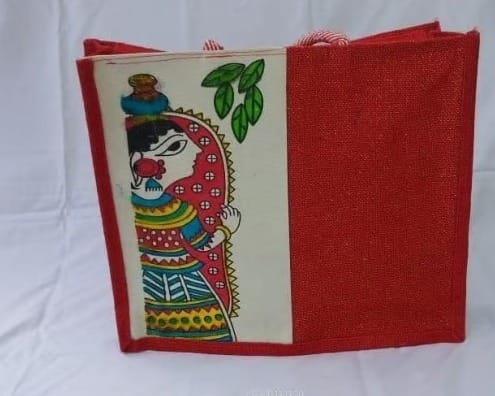 Hand-painted Jute Tote Bag with Warli Art