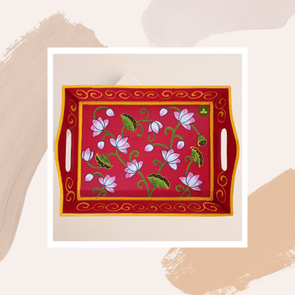 Hand painted pichwai art wooden red color tray