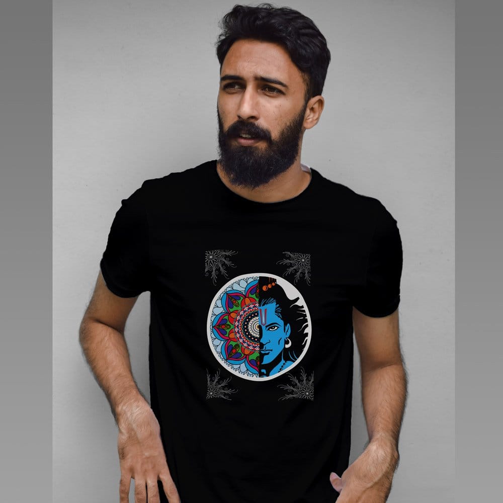 EqualLife Pure Cotton Bio-Washed T-Shirt Chest Printed-Lord Ram Mandala-by ZingerTees-Men-EL9120047-M