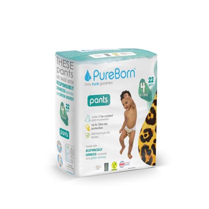 Pureborn Organic Disposable diapers Pull-up(Pant style) 9 - 15 kg | 22 Pcs| Size 4 | Super Soft | Maximum Leakage Protection Single Pack