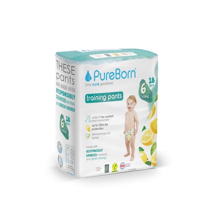 Pureborn Organic Disposable diapers Pull-ups >15 kgs |18 Pcs| Size 6 | Super Soft | Maximum Leakage Protection Single Pack