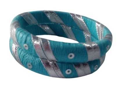 Aqua and Silver Silk Bangle Set of 2