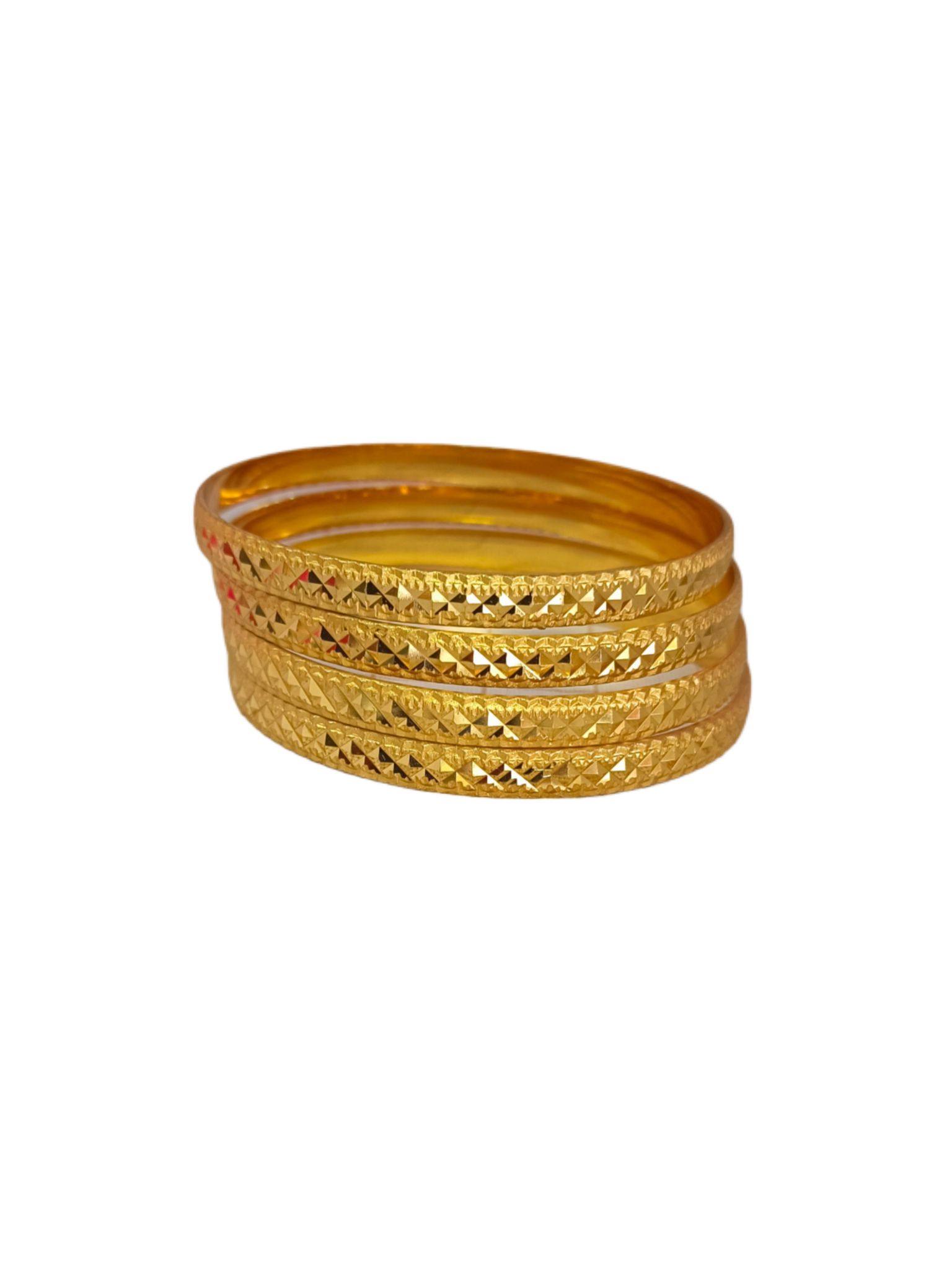 Gold Plated Bangles Set of 4 with Diamond Cut Design Size 2-8