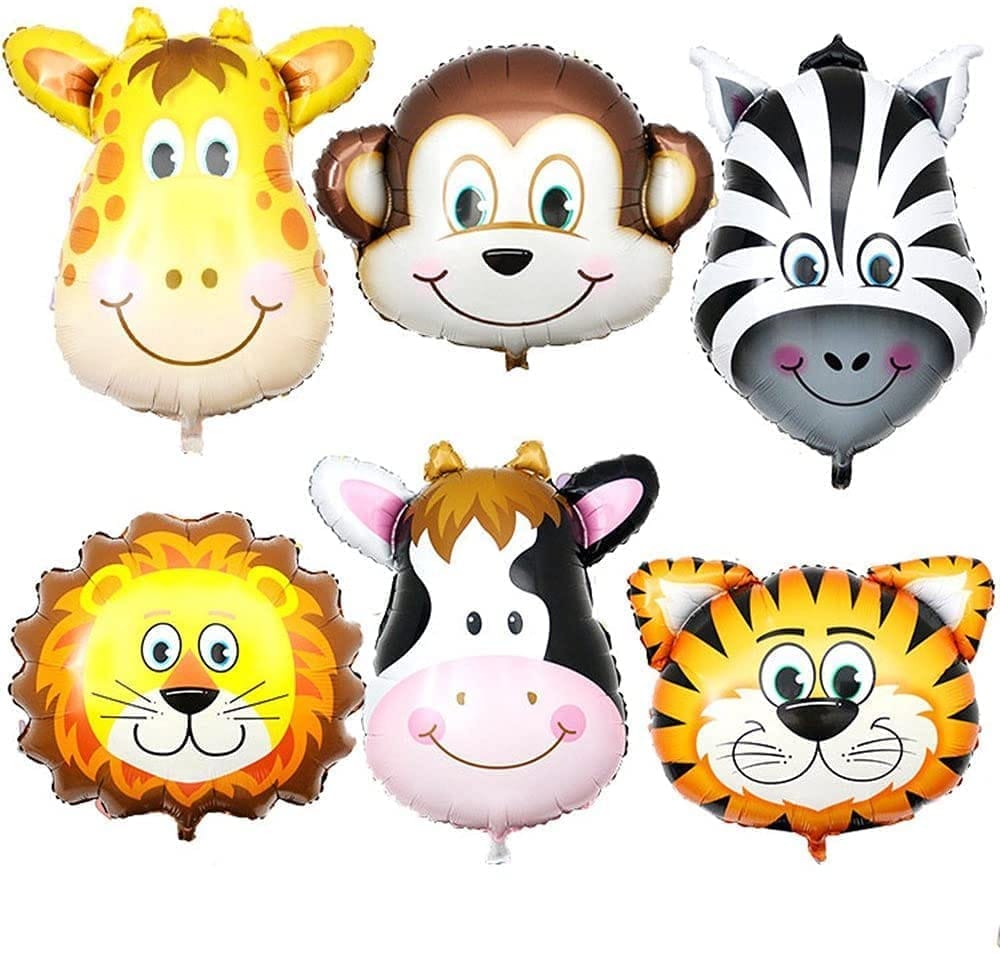 Animal Face Jungle Theme Foil Balloon - Pack of 6Pcs