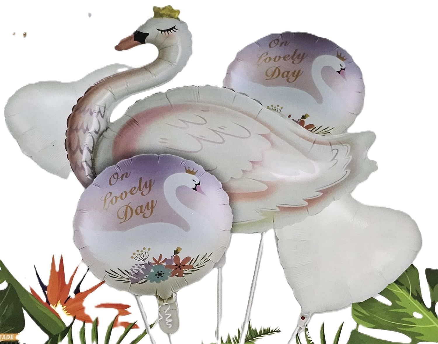 Graceful Swan with White Heart Balloon Decoration - Set of 5