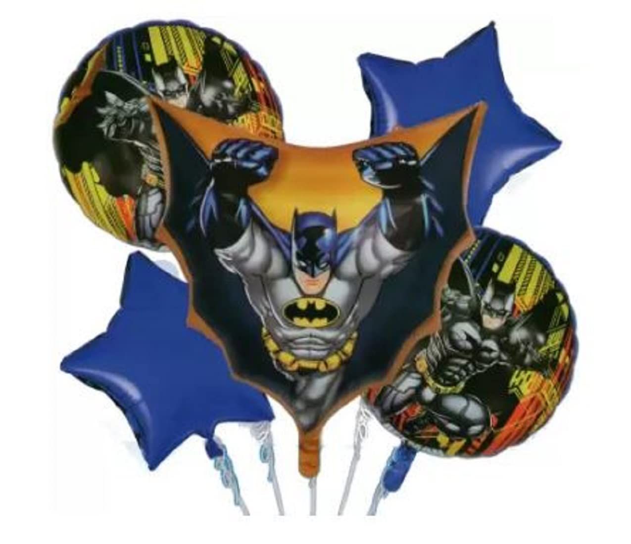 Batman Theme Foil Balloon Bouquet for Birthday Party - Set of 5Pcs