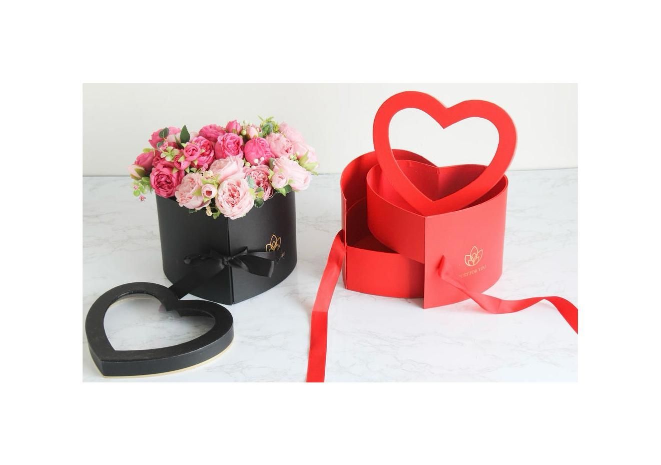 Heart Shaped Box with Lid for Valentines Day with Ribbon for Flowers, Birthday Gifts